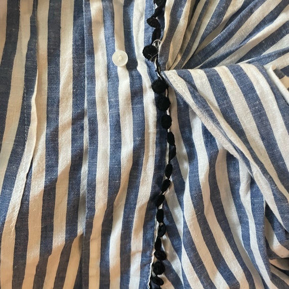 Zara Blue/White Striped Halter Wrap Top with Embroidery - Picture 7 of 9